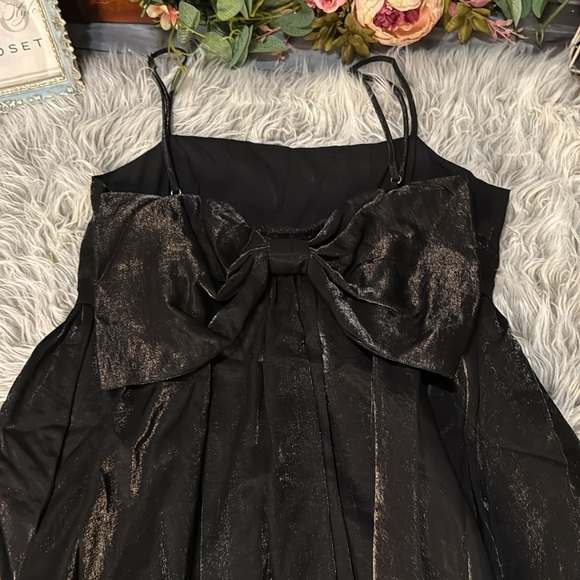 Black Satin Babydoll Mini Dress w/ Bow Party, Holiday, Cocktail, Y2K Slip Style - Picture 9 of 9